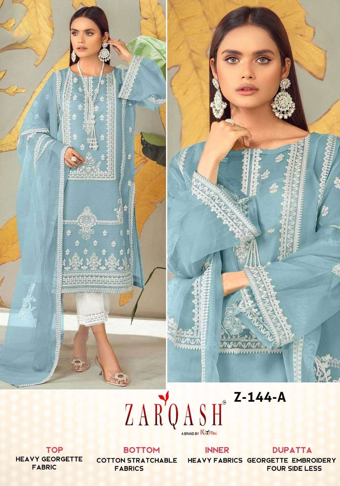 Z-144 COLOURS BY ZARQASH 144-A TO 144-D SERIES GEORGETTE EMBROIDERY READYMADE DRESSES