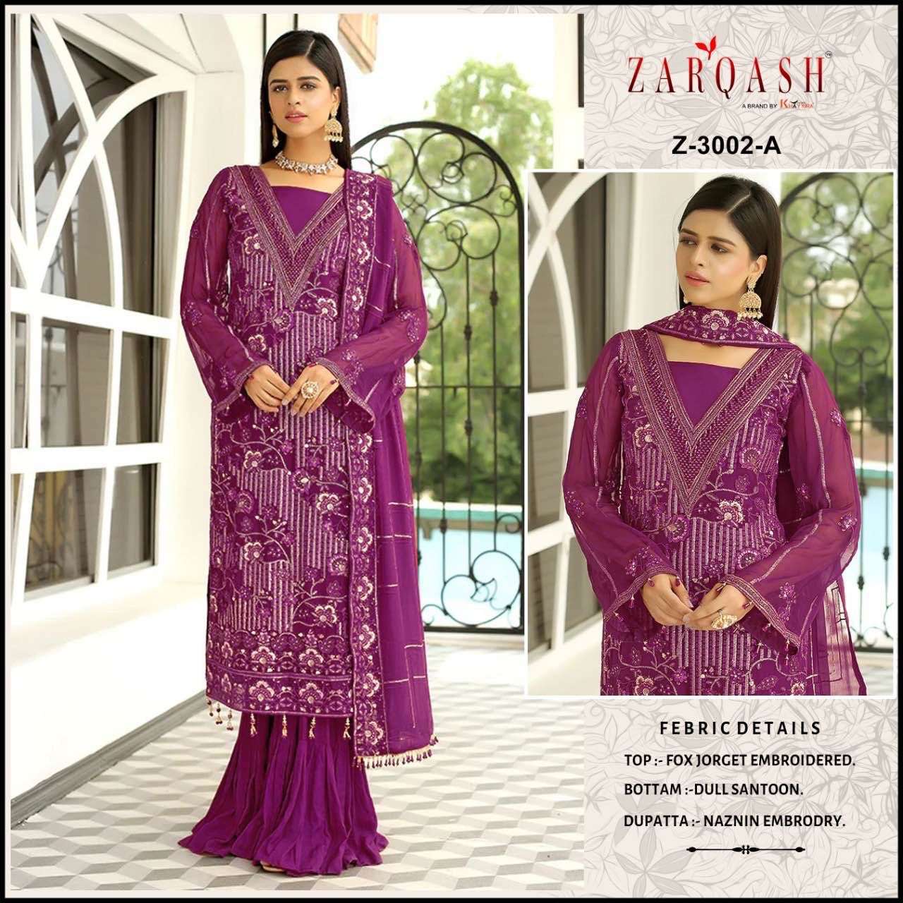 Z-3002 COLOURS BY ZARQASH 3002-A TO 3002-D SERIES GEORGETTE WORK PAKISTANI DRESSES