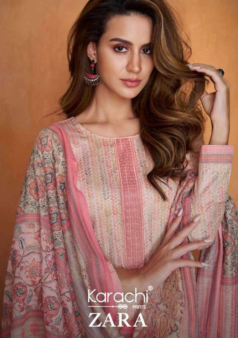 ZARA BY KARACHI PRINTS 81001 TO 81006 SERIES PURE SATIN EMBROIDERY WORK DRESSES