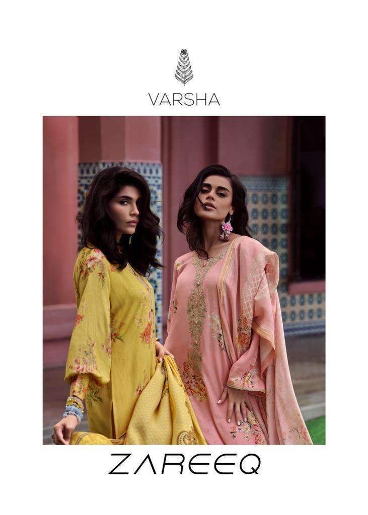 ZAREEQ BY VARSHA 01 TO 06 SERIES MUSLIN SILK PRINT EMBROIDERY WORK DRESSES