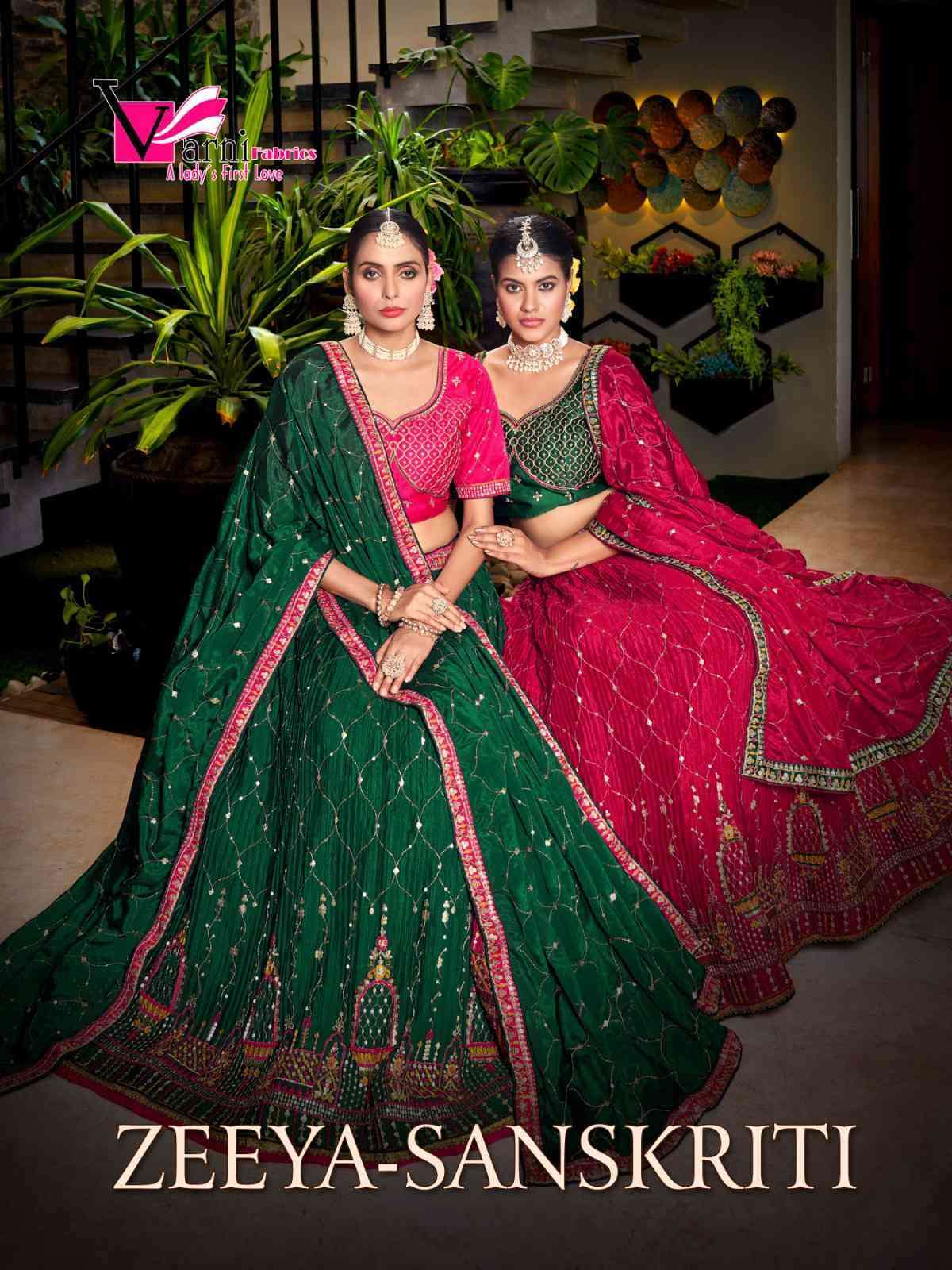 ZEEYA SANSKRITI BY VARNI FABRICS 15001 TO 15004 SERIES CHINON EMBROIDERY WORK LEHENGAS