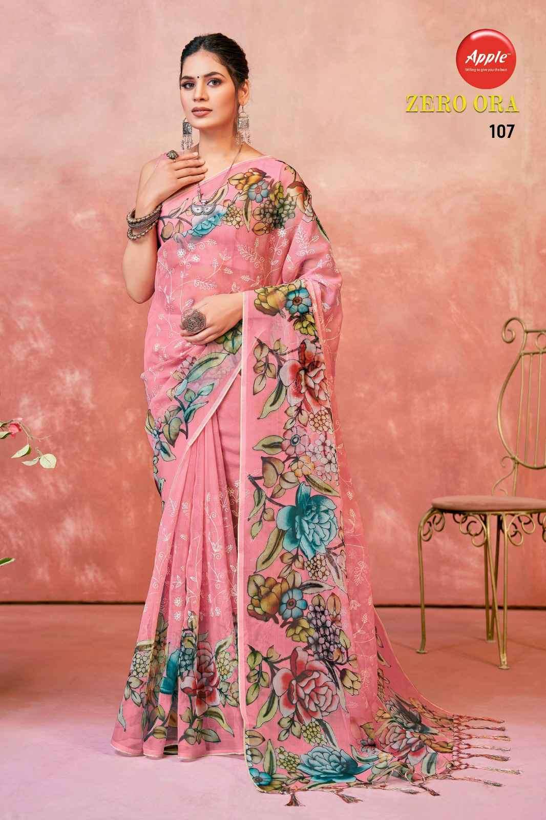 ZERO ORA BY APPLE 101 TO 108 SERIES ORGANZA PRINT WORK FESTIVE WEAR SAREES