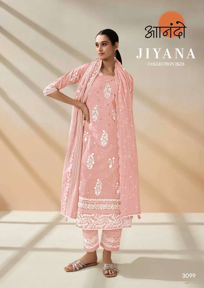 AANANDO JIYANA BY JAY VIJAY 3099-A TO 3099-D SERIES JAM SATIN EMBROIDERY DRESSES