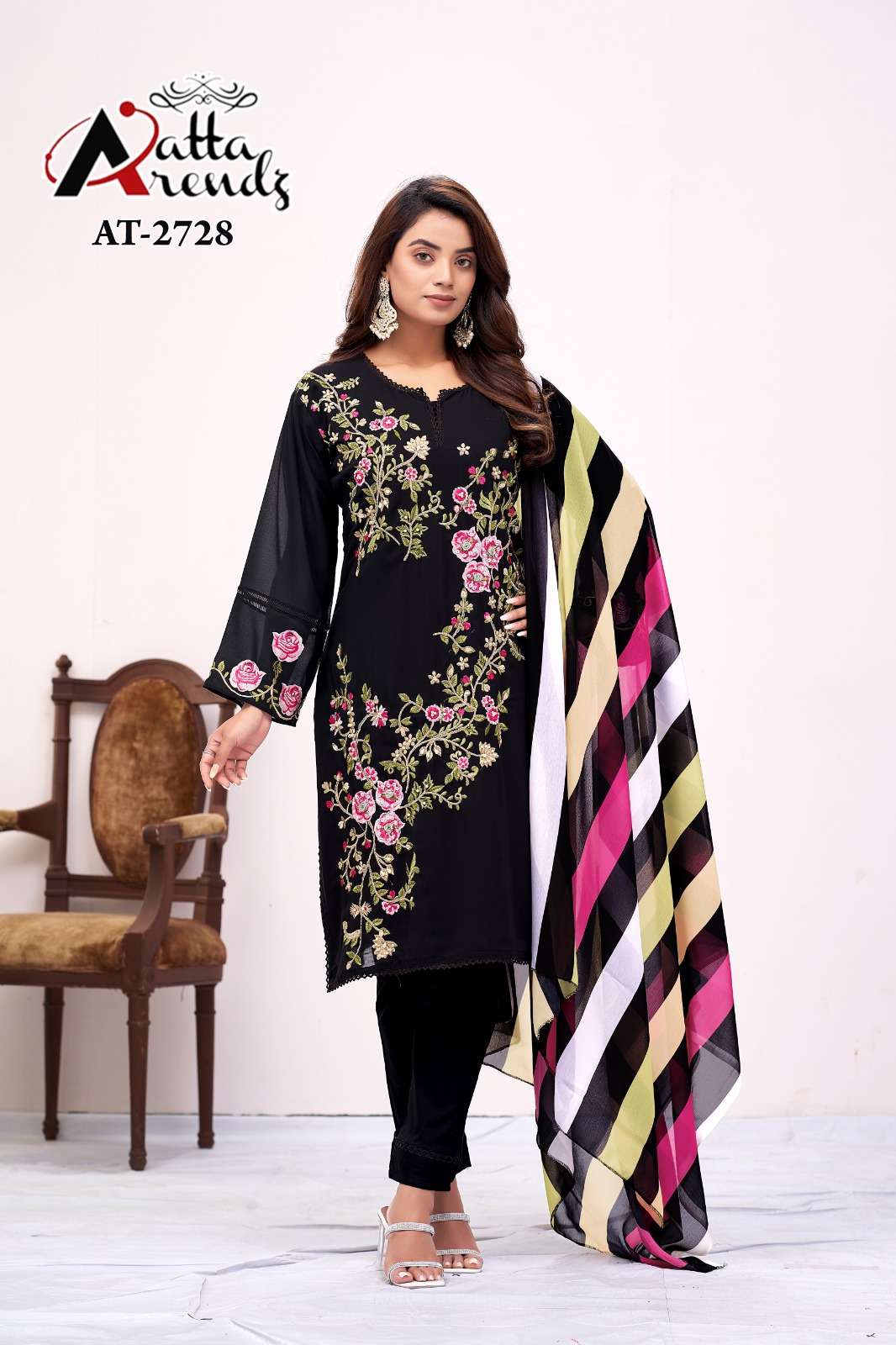 AATTA 2728 NX BY AATTA TRENDZ PURE GEORGETTE EMBROIDERY WORK READYMADE DRESSES