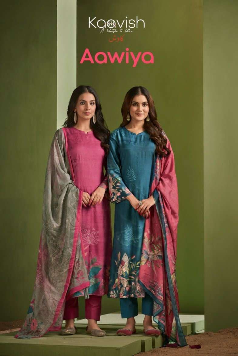 AAWIYA BY KAAVISH 101 TO 104 SERIES PURE MUSLIN SILK HAND WORK DRESSES