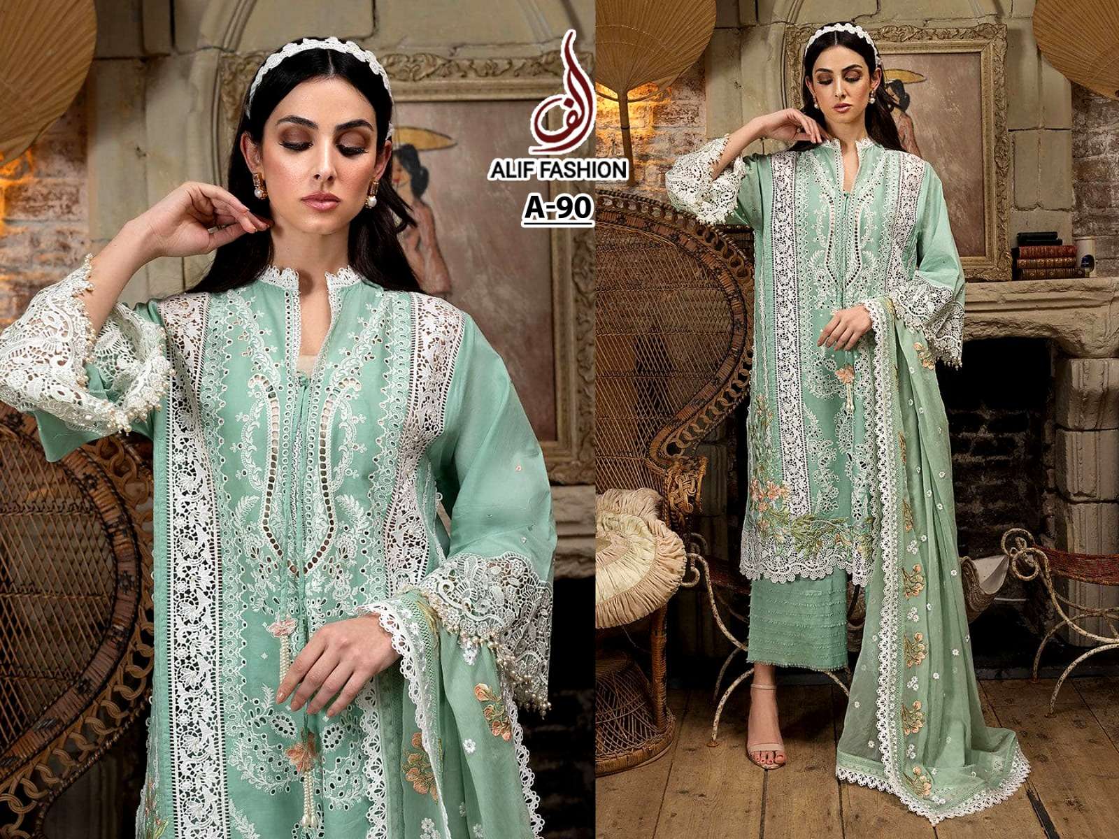 AF-90 HIT DESIGN BY ALIF FASHION CAMBRIC COTTON EMBROIDERY PAKISTANI DRESS