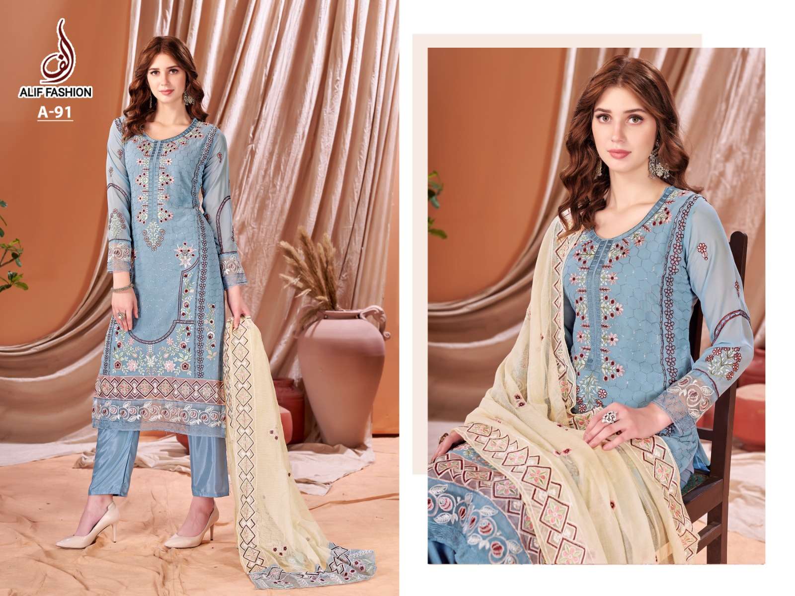 AF-91 HIT DESIGN BY ALIF FASHION FAUX GEORGETTE EMBROIDERY WORK DRESS