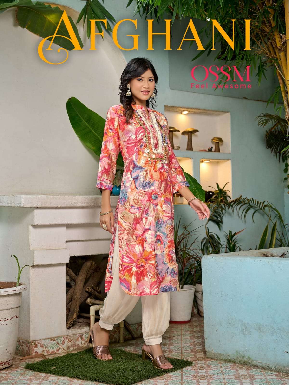 AFGHANI BY OSSM 01 TO 06 SERIES CHANDERI MODAL PRINT WORK KURTI & PANTS