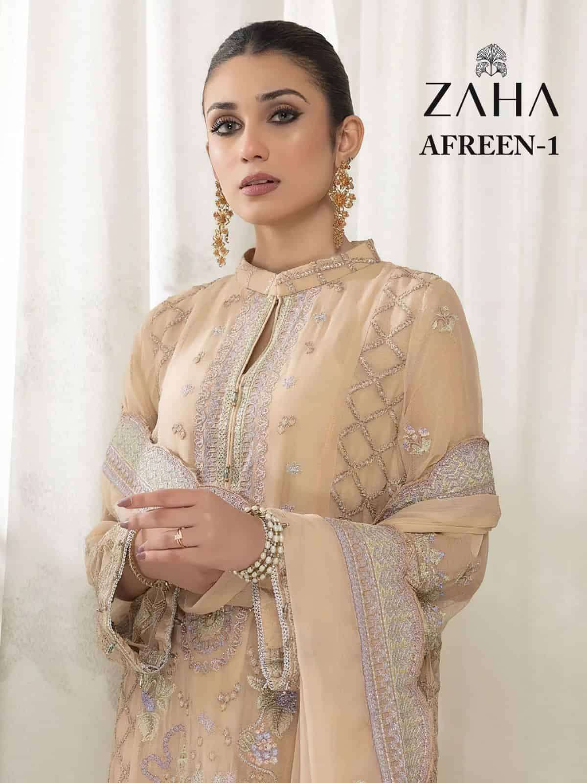 AFREEN VOL-1 BY ZAHA 10140 TO 10142 SERIES GEORGETTE EMBROIDERY PAKISTANI DRESSES