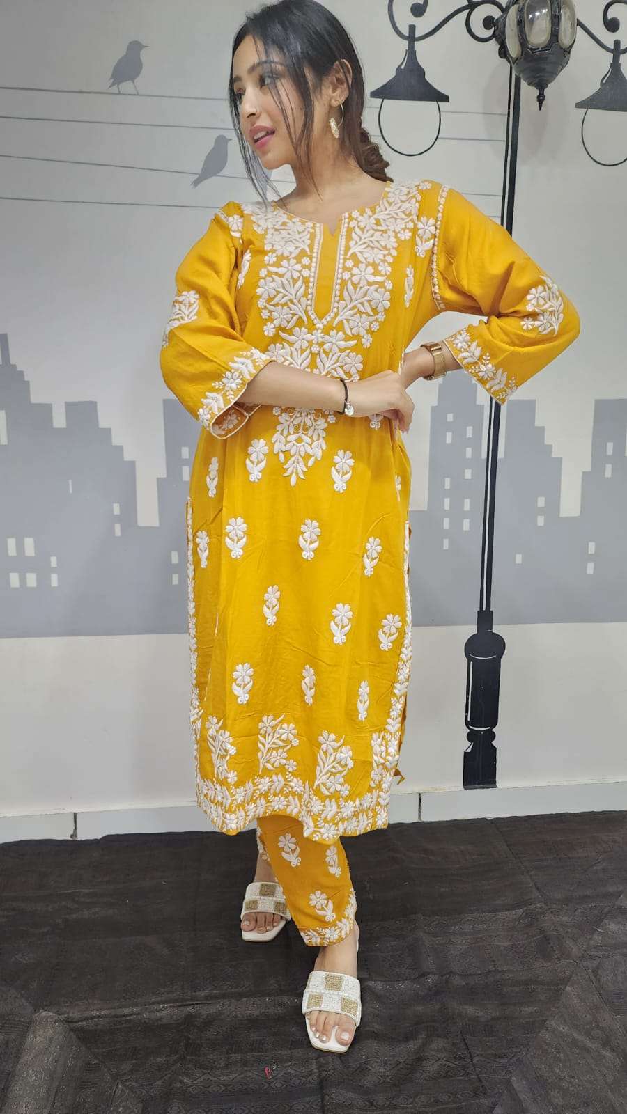 AIRAN BY AQSAWHOLESALE RAYON CHIKAN KARI WORK KURTI & PANT