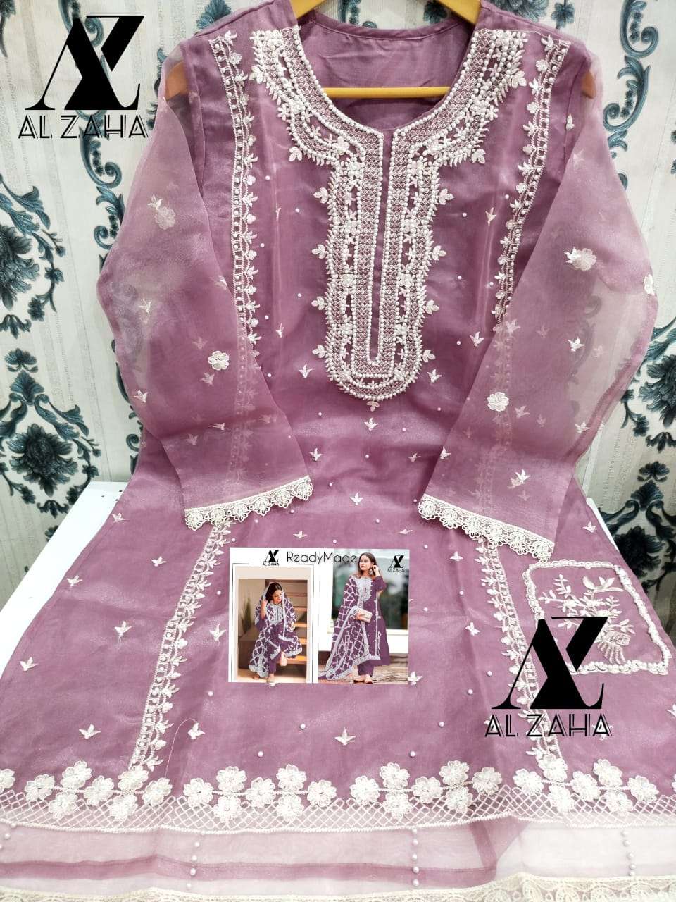 AL-ZAHA HIT DESIGNS BY AQSAWHOLESALE ORGANZA WORK READYMADE PAKISTANI DRESSES