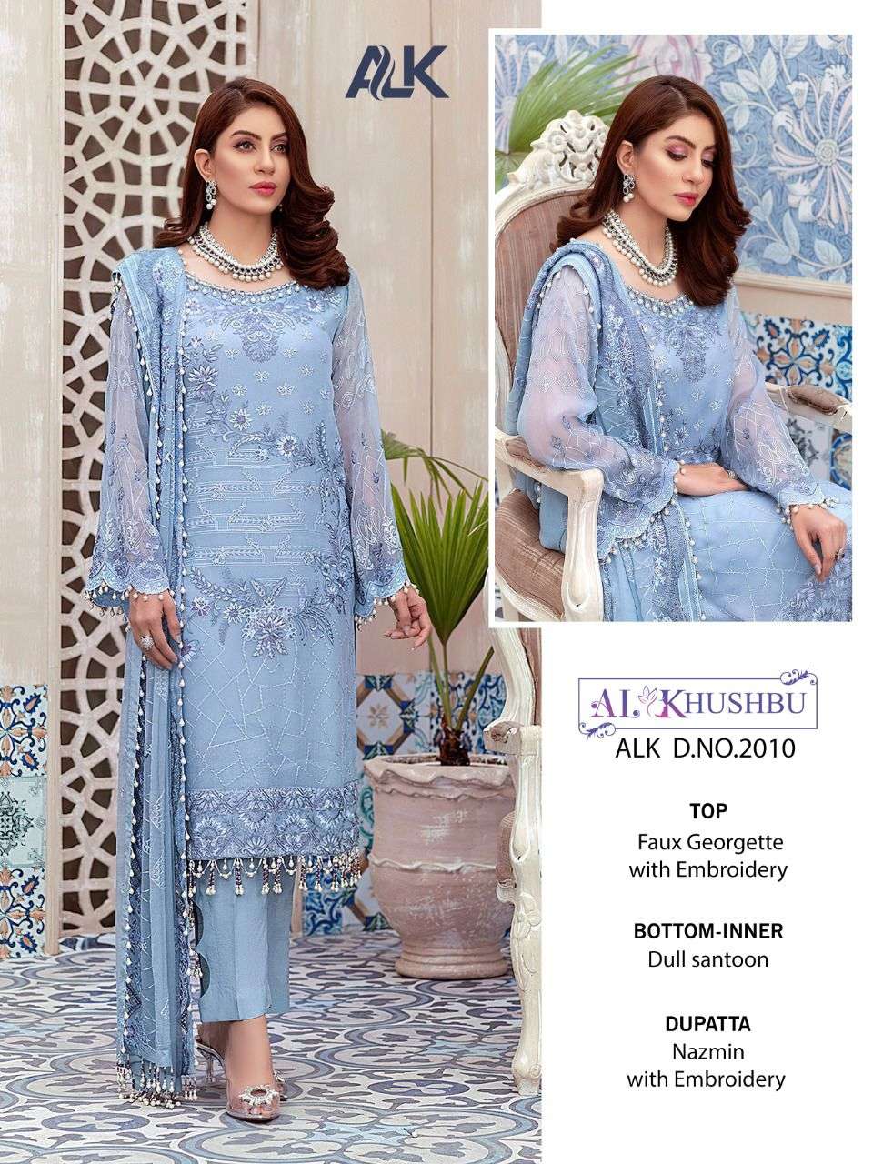 ALK-2010 HIT DESIGN BY AL KHUSHBU GEORGETTE EMBROIDERY WORK PAKISTANI DRESS