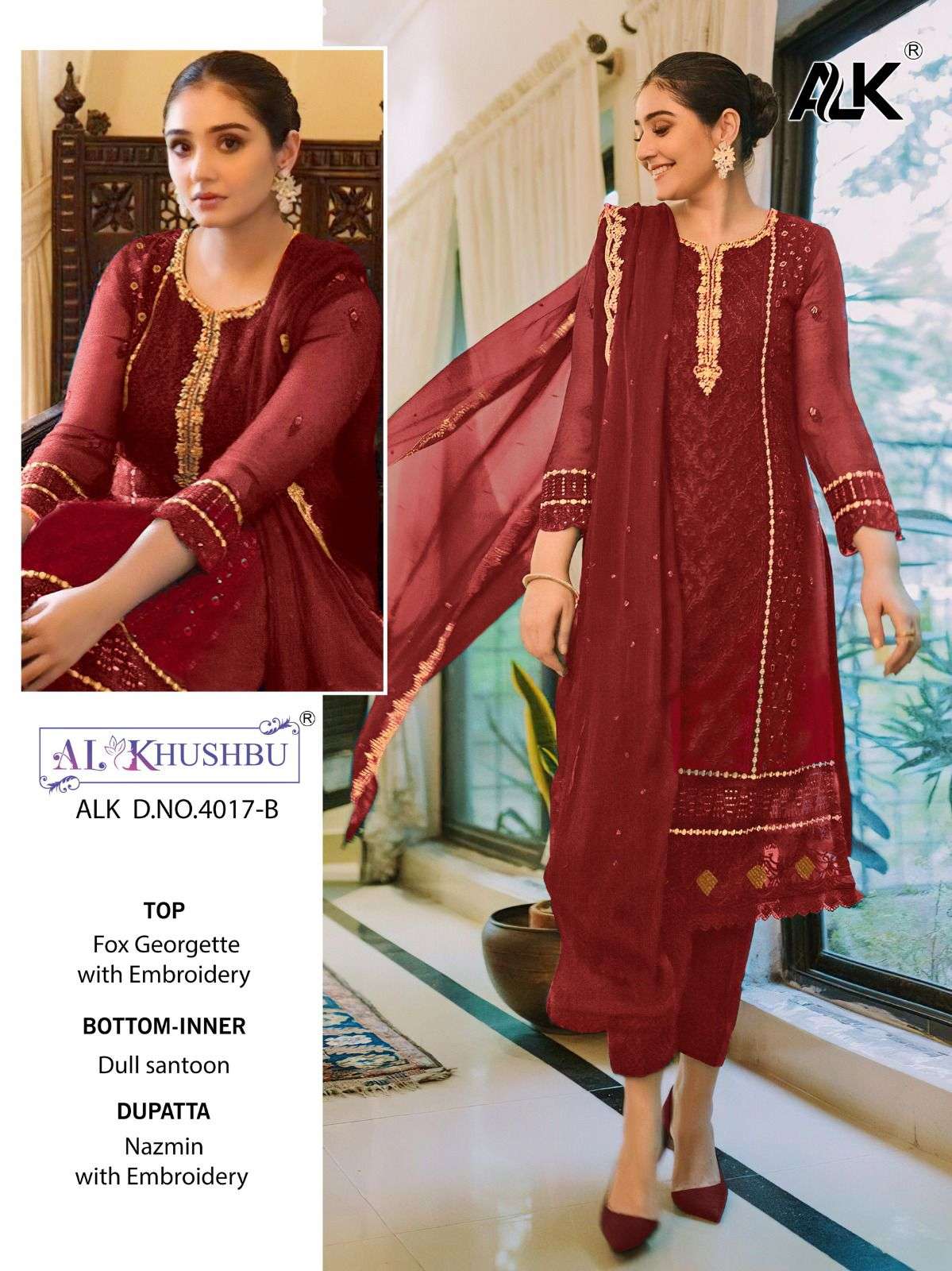 ALK-4017 COLOURS BY AL KHUSHBU 4017-A TO 4017-D SERIES GEORGETTE EMBRODIERY PAKISTANI DRESSES