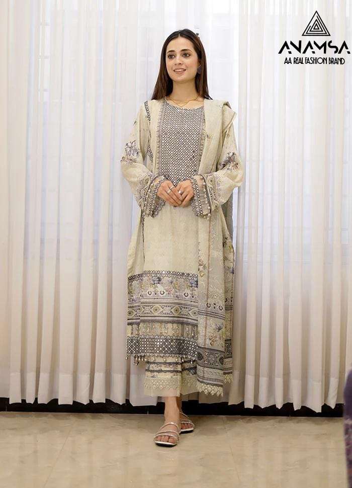 ANAMSA 224 HIT DESIGN BY AQSAWHOLESALE MUSLIN COTTON WORK PAKISTANI DRESS