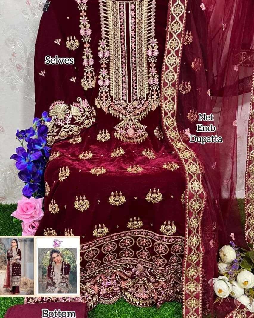 ANAYA VELVET COLLECTION BY DINSAA SUIT 145 AND 146 SERIES VELVET WORK PAKISTANI DRESSES