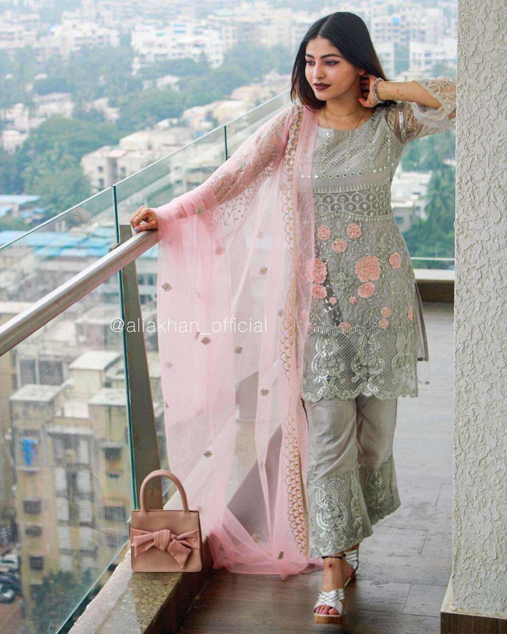 ANAYA ZF 08 HIT DESIGN BY AL AMRA BUTTERFLY NET HEAVY WORK PAKISTANI DRESS