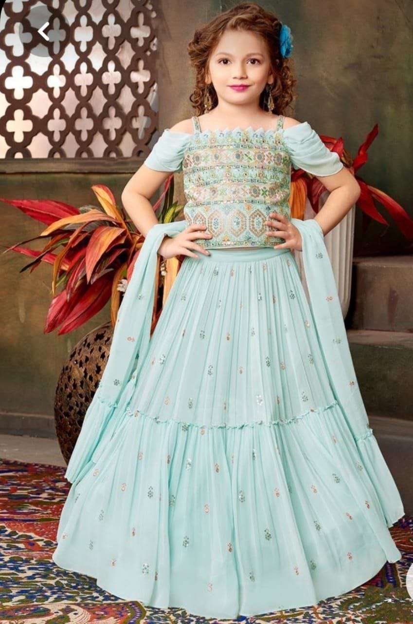 ANOKHI-825 BY AQSAWHOLESALE GEORGETTE SEQUENCE WORK READYMADE KIDS LEHENGA