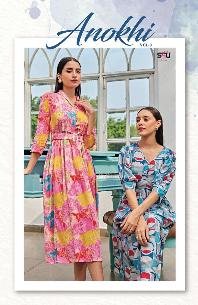 ANOKHI VOL-9 BY S4U 01 TO 06 SERIES RAYON PRINT WORK KURTIS