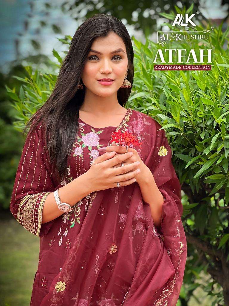 ATFAH BY AL KHUSHBU 5031-A TO 5031-D SERIES ORGANZA EMBROIDERY READYMADE DRESSES