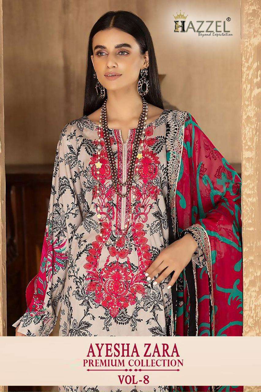 AYESHA ZARA PREMIUM COLLECTION VOL-8 BY HAZZEL COTTON EMBROIDERY PAKISTANI DRESES