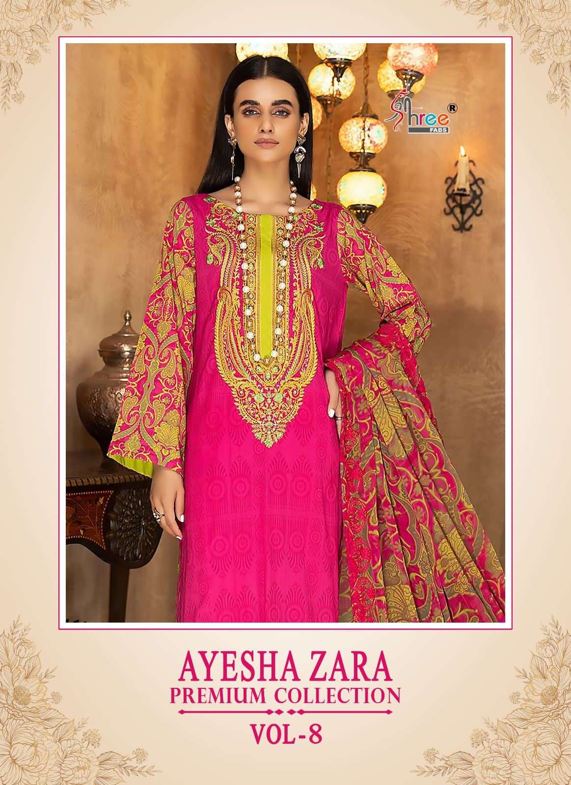 AYESHA ZARA PREMIUM COLLECTION VOL-8 BY SHREE FABS 3208 TO 3212 SERIES COTTON PAKISTANI DRESES