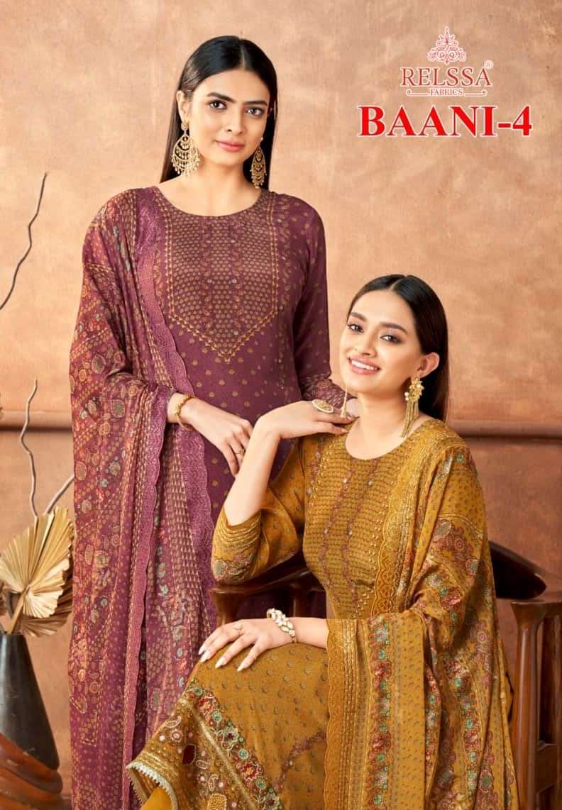 BAANI VOL-4 BY RELSSA 29001 TO 29006 SERIES CREPE PRINT HAND WORK DRESSES