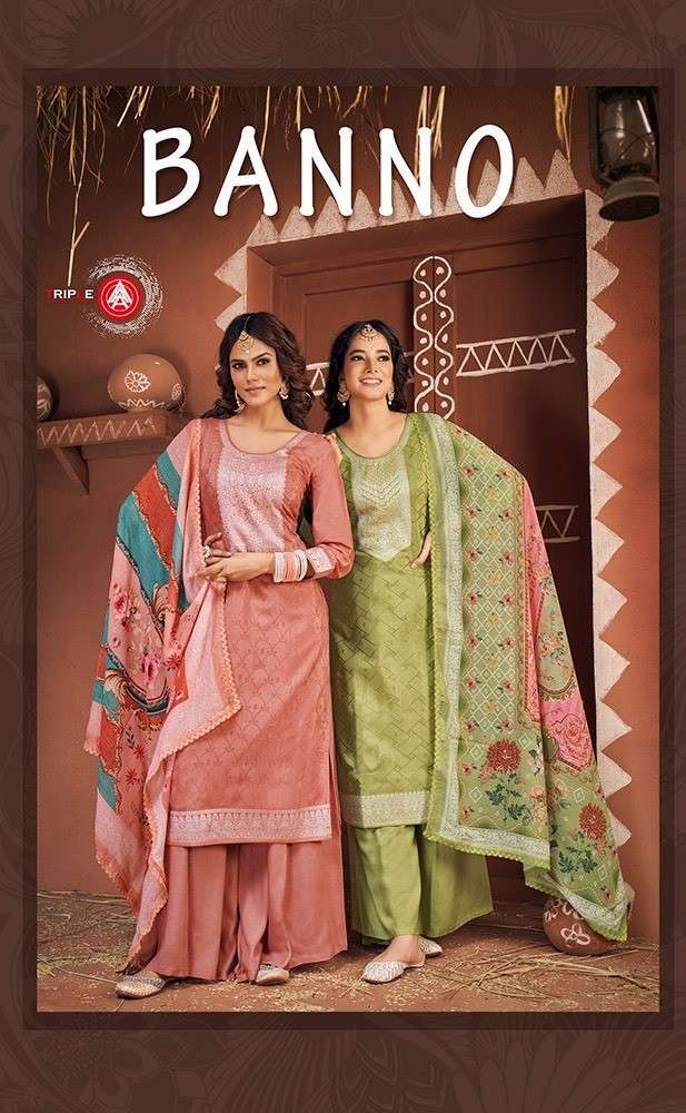 BANNO BY TRIPLE A 10941 TO 10946 SERIES PURE MUSLIN JACQUARD WORK DRESSES