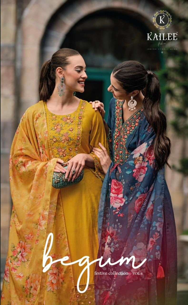 BEGUM VOL-4 BY KAILEE FASHION 41241 TO 41248 SERIES VISCOSE SILK EMBROIDERY READYMADE DRESSES