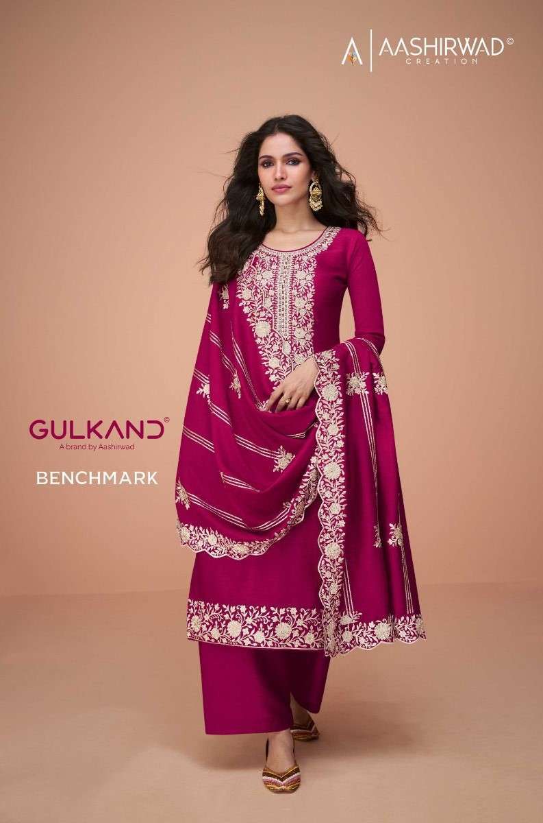 BENCHMARK BY AASHIRWAD CREATION 9709 TO 9713 SERIES PREMIUM SILK WORK DRESSES