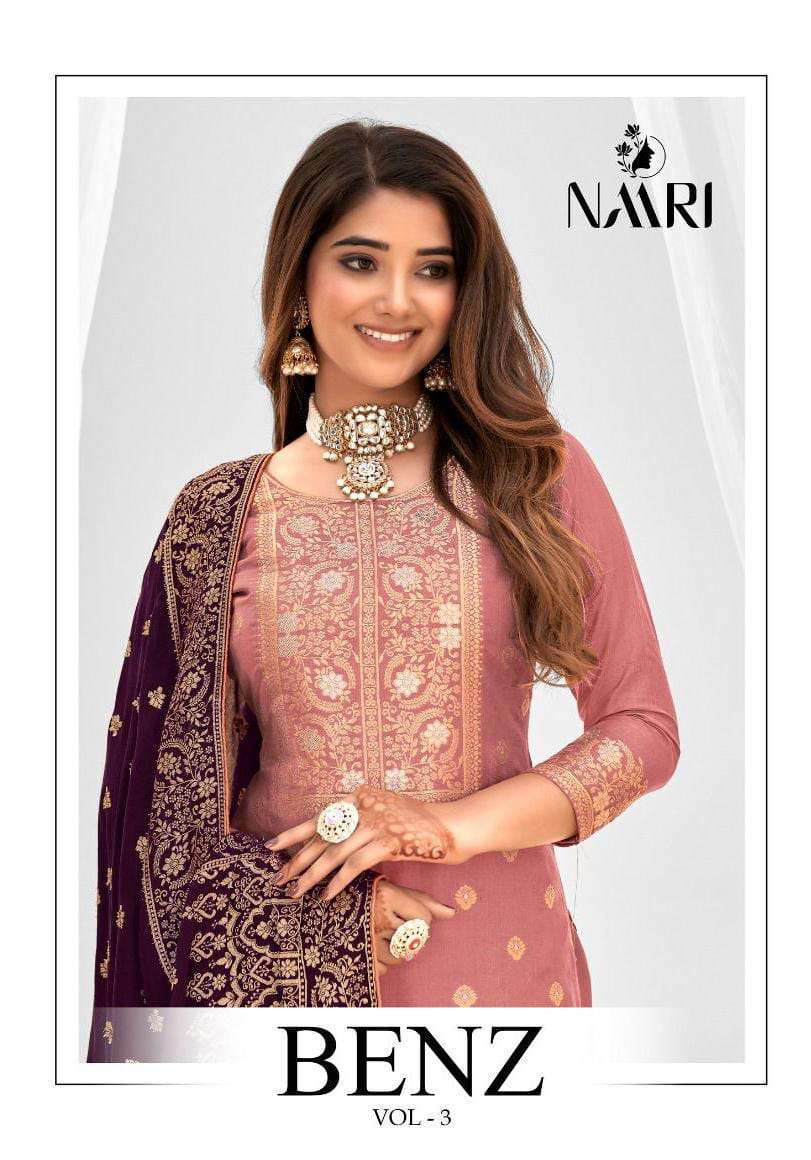 BENZ VOL-3 BY NAARI 24001 TO 24004 SERIES PURE VISCOSE MUSLIN SILK WORK DRESSES