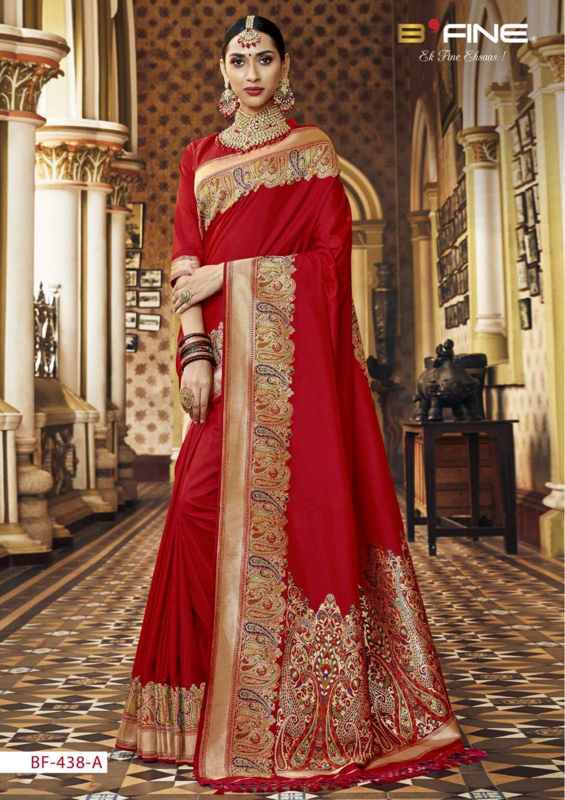 BF 438-A TO 438-E SERIES BY B-FINE SATIN SILK DESIGNER FESTIVE WEAR SAREES