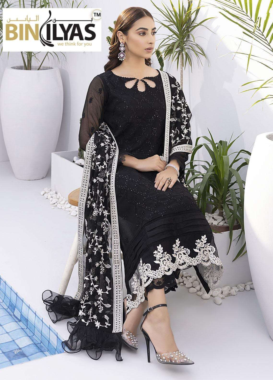 BINILYAS BL-1801 BY AQSAWHOLESALE PURE GEORGETTE EMBROIDERY WORK DRESS