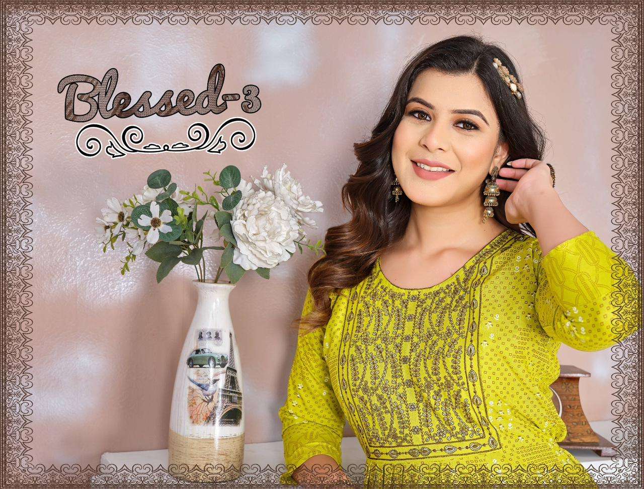 BLESSES VOL-3 BY AQSAWHOLESALE HEAVY RAYON EMBROIDERY WORK KURTIS