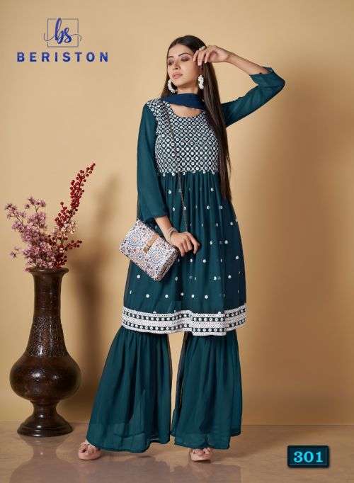 BS VOL-3 BY BERISTON 301 TO 304 SERIES GEORGETTE EMBRODIERY WORK READYMADE DRESSES