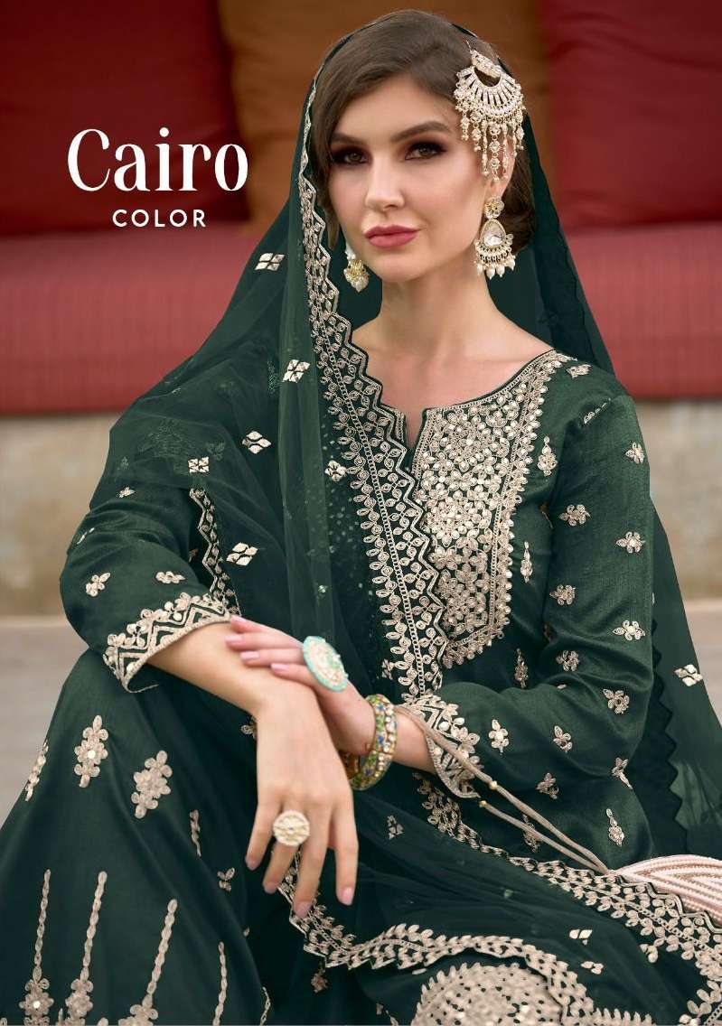 CAIRO COLOURS BY ZAVERI 1117 TO 1120 SERIES SILK EMBROIDERY SHARARA READYMADE DRESSES