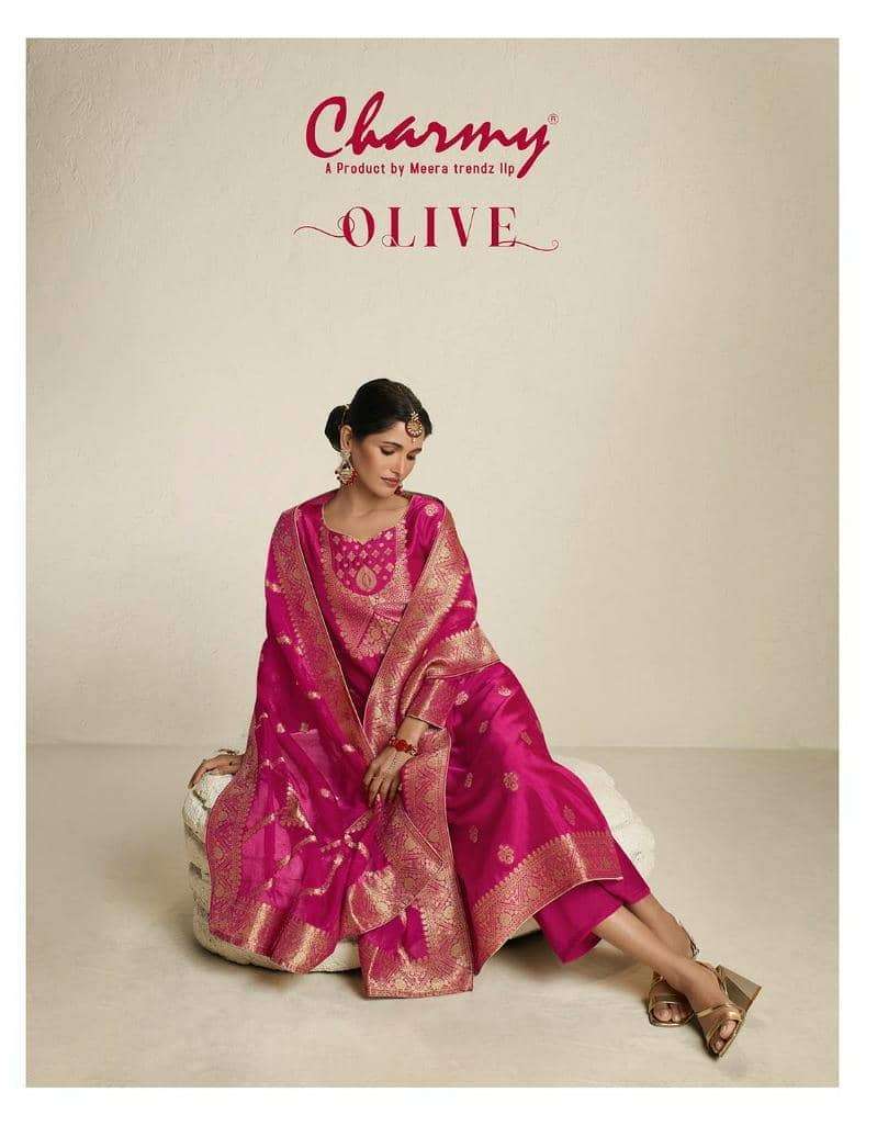 CHARMY OLIVE BY ZISA 4881 TO 4884 SERIES TABY SILK JACQUARD WORK DRESSES