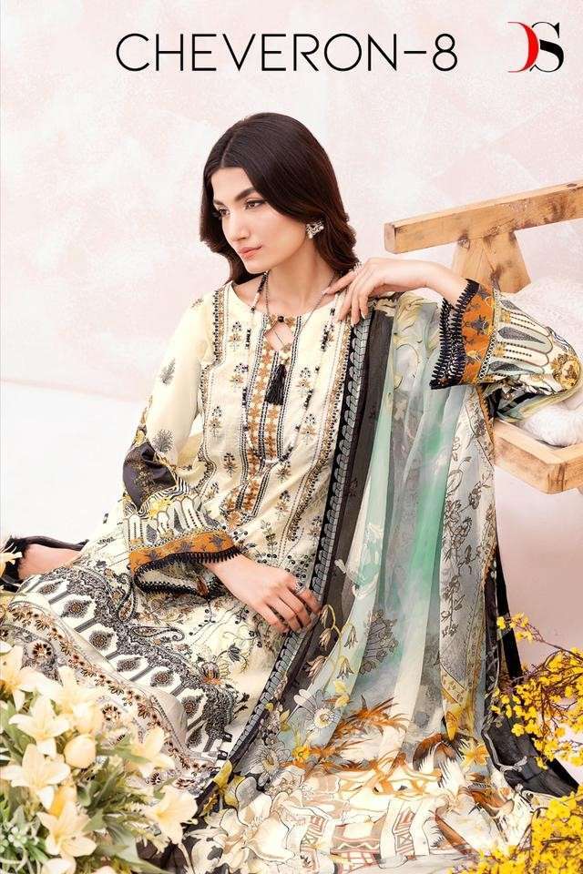 CHEVERON VOL-8 BY DEEPSY SUITS 3181 TO 3186 SERIES COTTON PRINT WORK PAKISTANI DRESSES