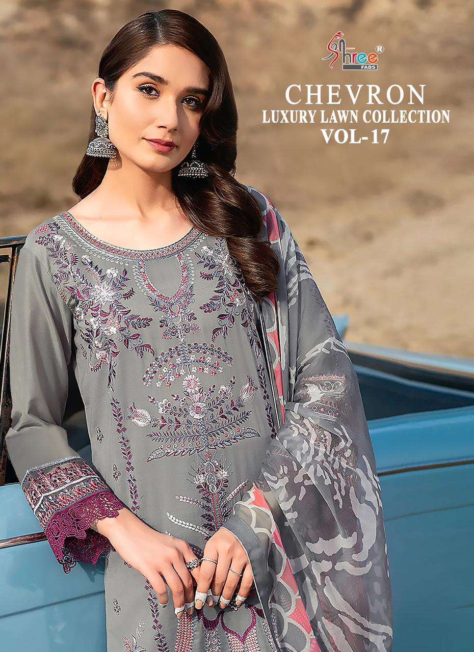 CHEVRON LUXURY LAWN COLLECTION VOL-17 BY SHREE FABS 3166 TO 3173 SERIES LAWN COTTON PAKISTANI DRESSE...