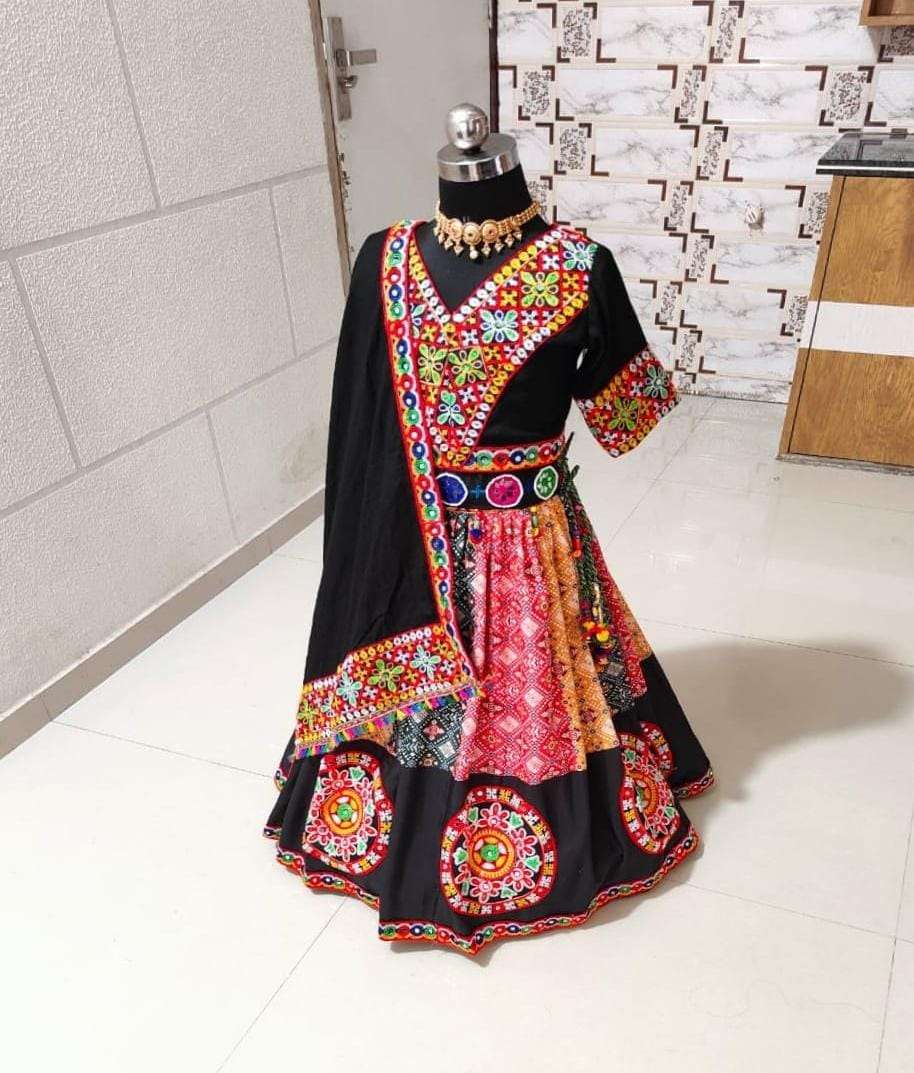 DANDIYA BY AQSAWHOLESALE RAYON COTTON WORK READYMADE KIDS NAVRATRI LEHENGAS