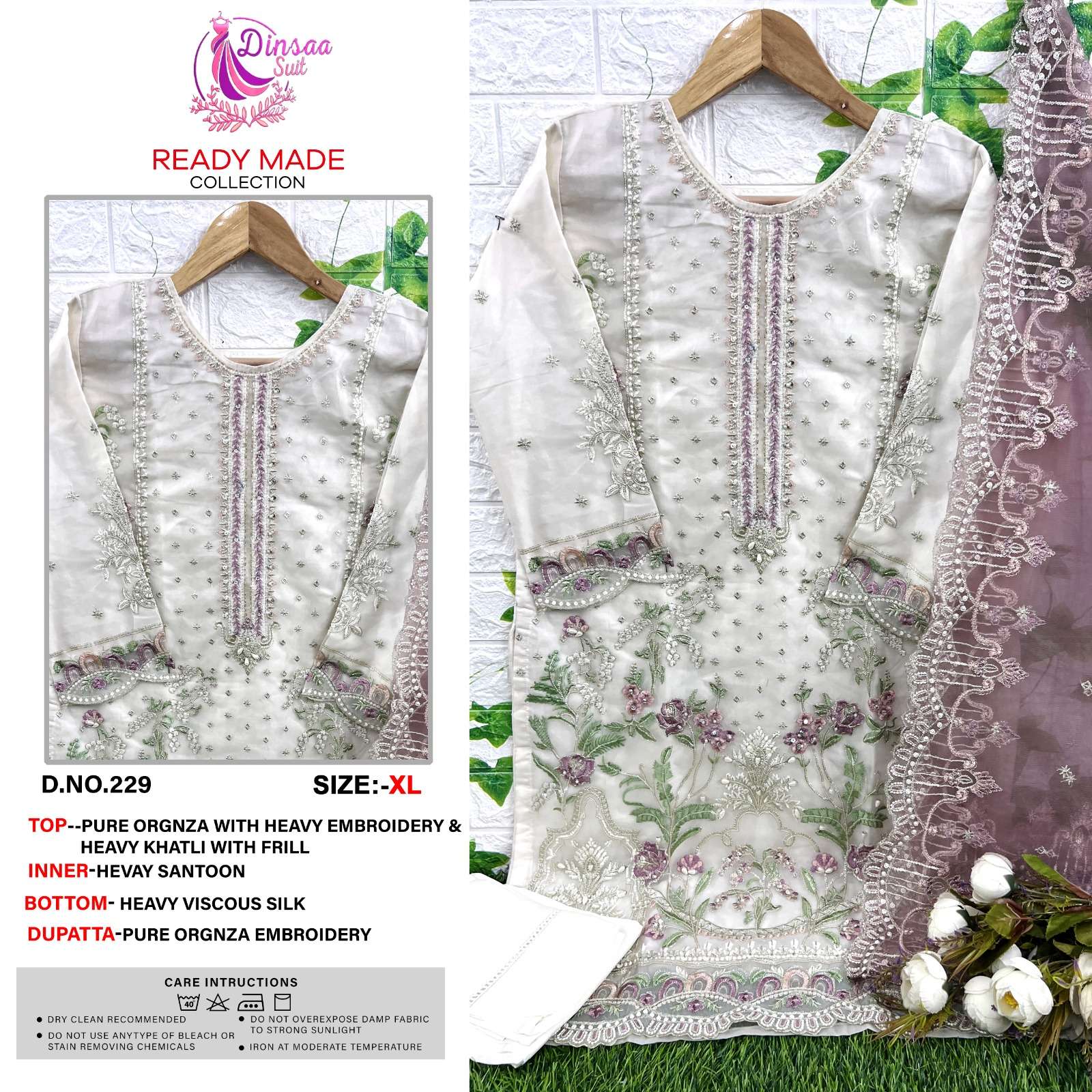 DS-229 HIT DESIGN BY DINSAA SUIT ORGANZA EMBROIDERY READYMADE DRESS