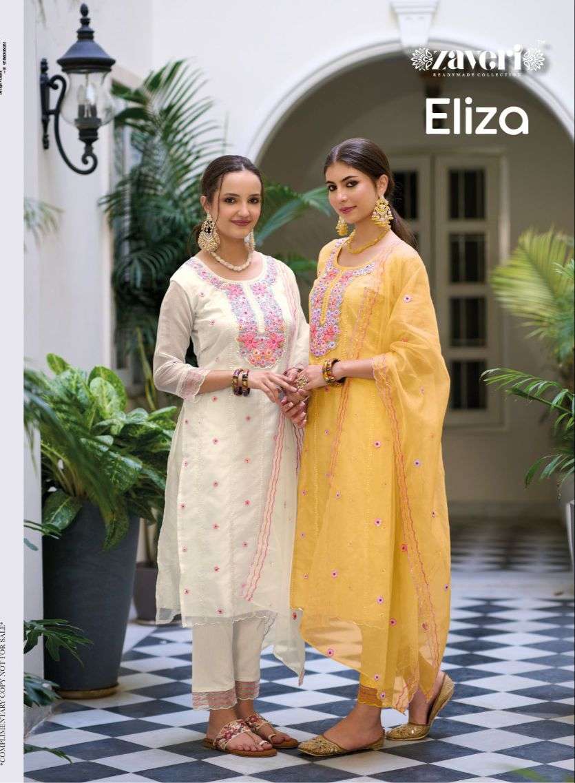 ELIZA BY ZAVERI 1175 TO 1178 SERIES ORGANZA EMBROIDERY WORK READYMADE SUITS