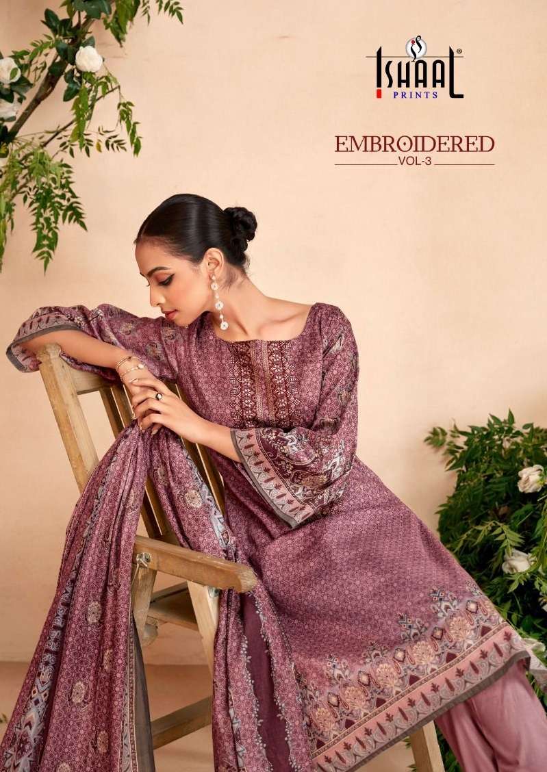 EMBROIDERED VOL-3 BY ISHAAL PRINTS 3001 TO 3010 SERIES LAWN EMBRODIERY WORK DRESSES