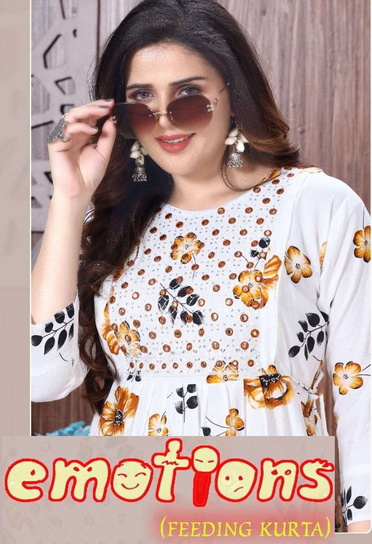 EMOTIONS BY AQSAWHOLESALE 3001 TO 3008 SERIES RAYON EMBROIDERY NAYRA KURTIS