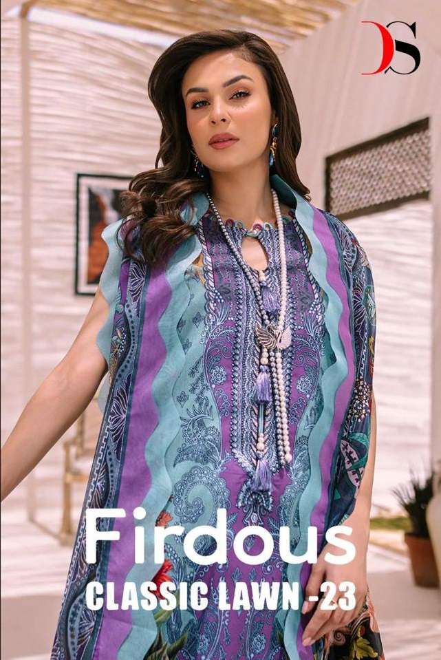 FIRDOUS CLASSIC LAWN 23 BY DEEPSY SUITS 3371 TO 3376 SERIES COTTON WORK PAKISTANI DRESSES