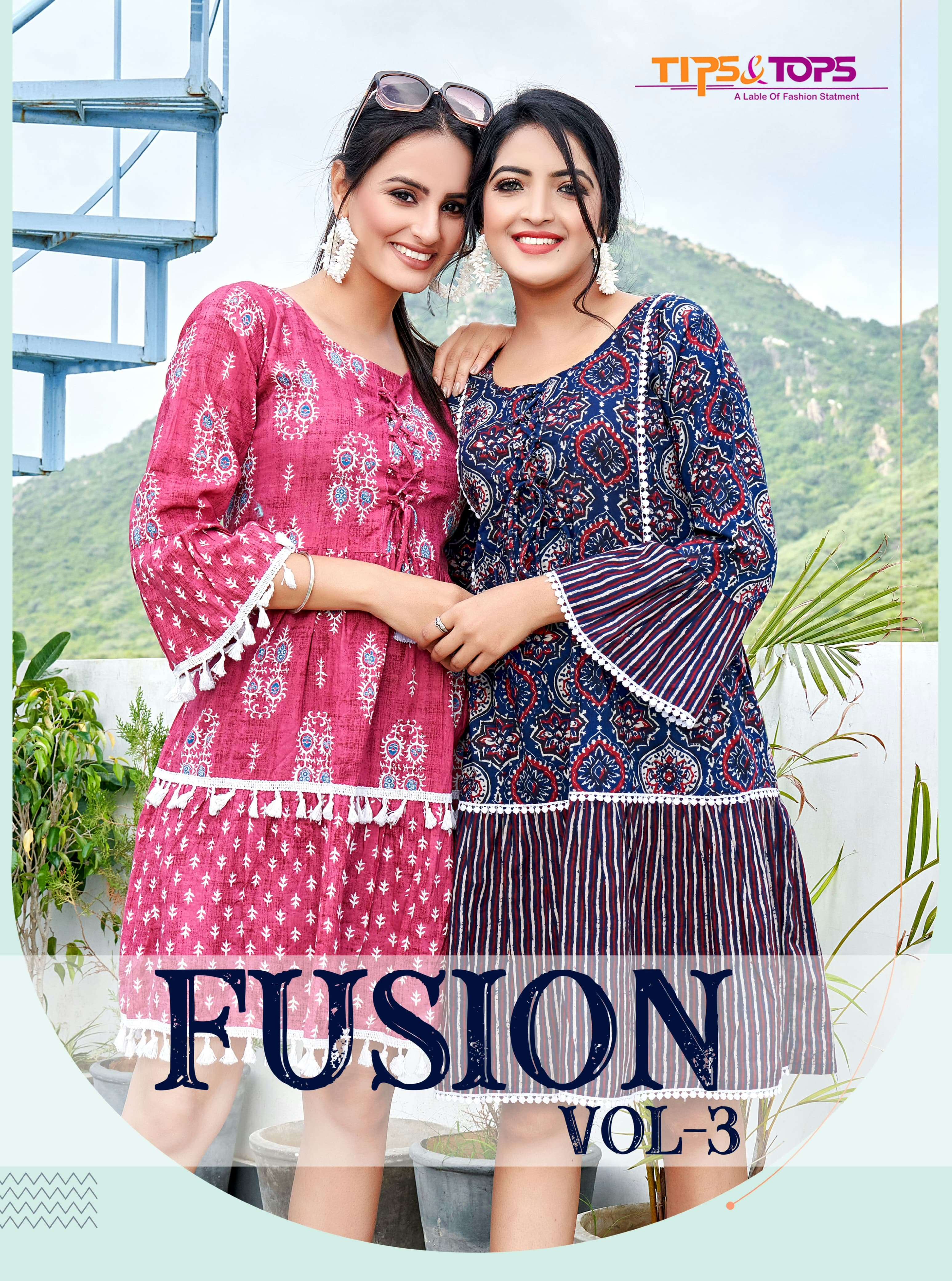 FUSION VOL-3 BY TIPS & TOPS 1001 TO 1006 SERIES COTTON PRINT WORK KURTIS