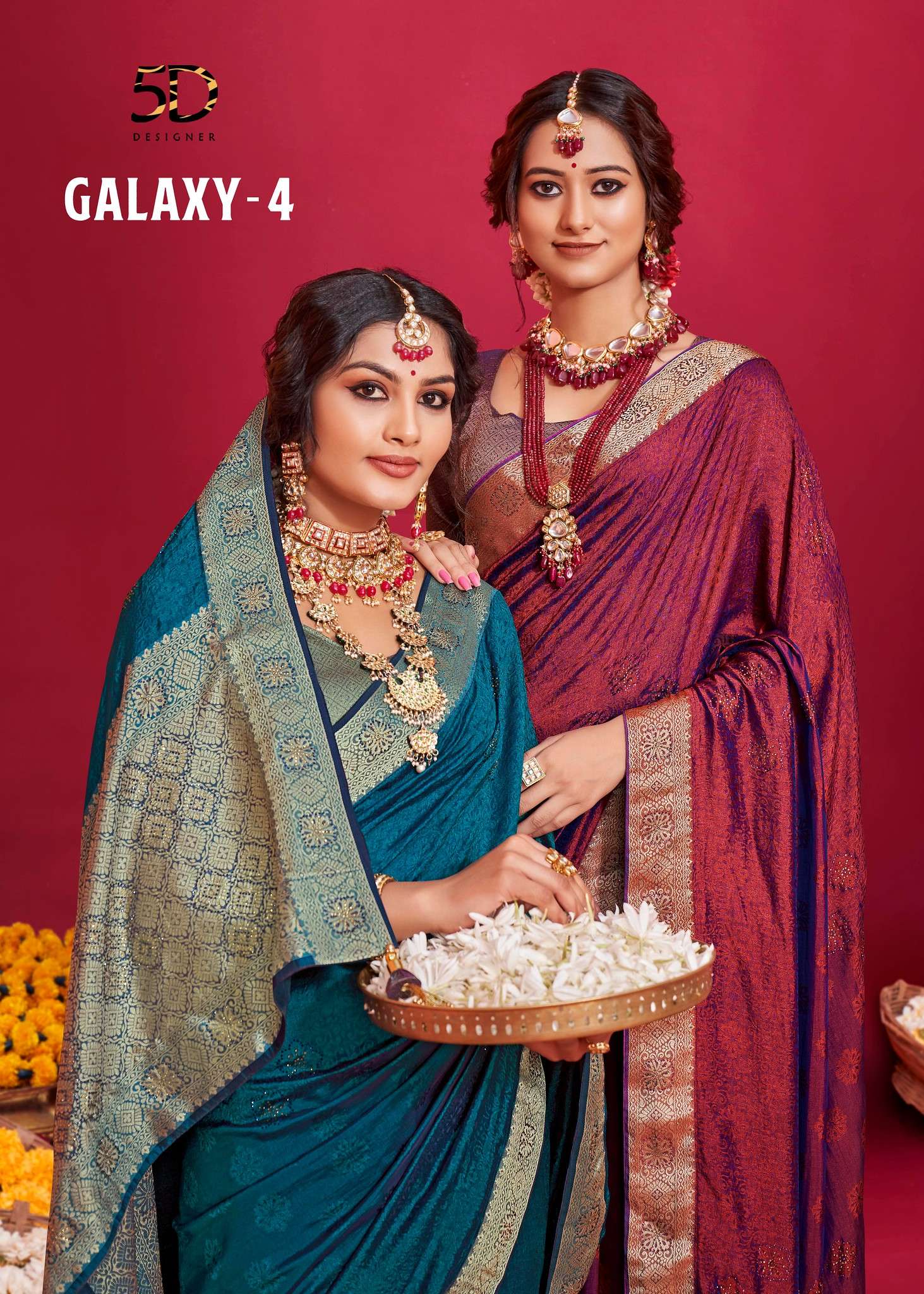 GALAXY VOL-4 BY 5D DESIGNER 4143 TO 4146 SERIES SILK EMBROIDERY WORK SAREES