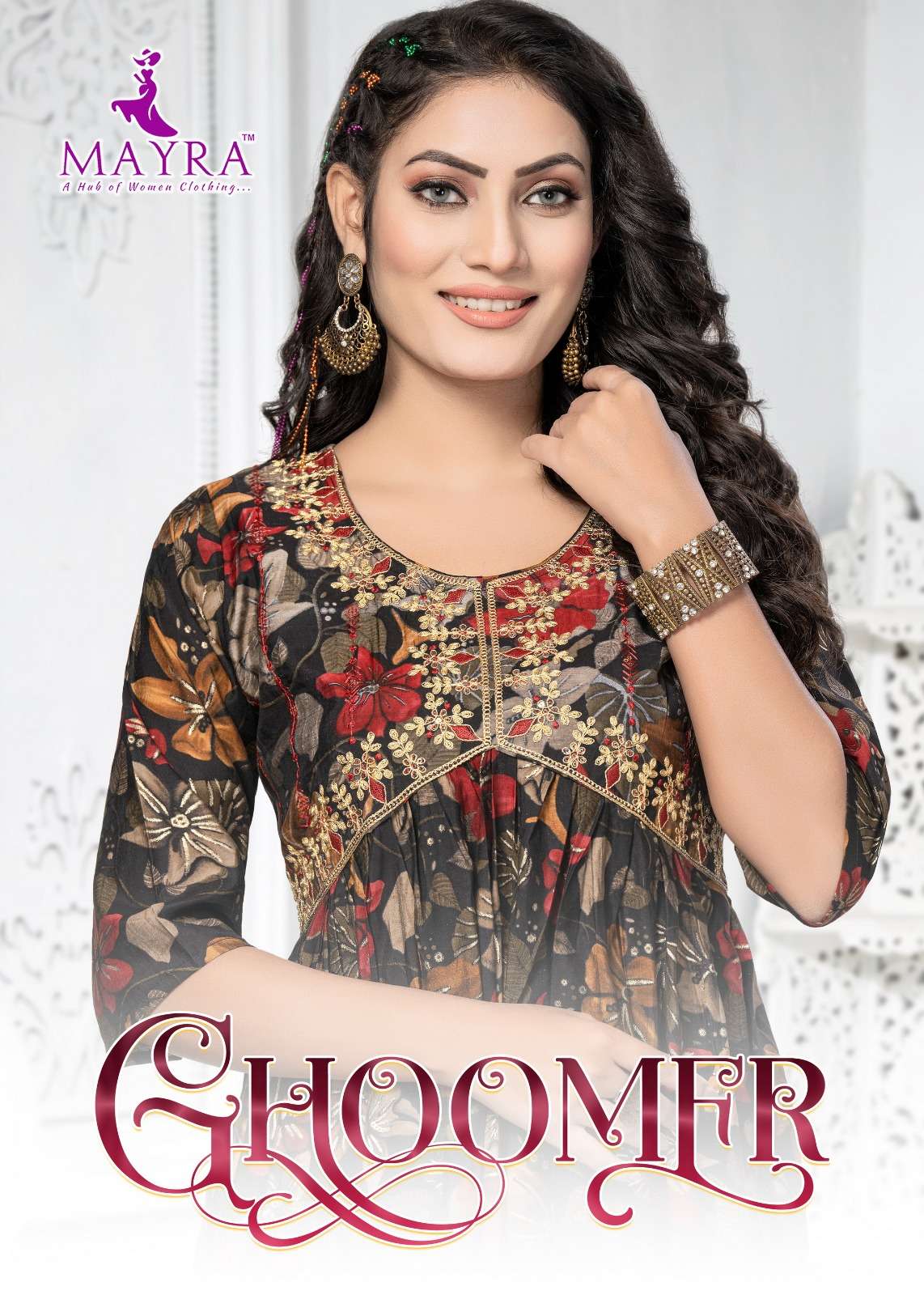 GHOOMER BY MAYRA 80263 TO 80269 SERIES MODAL CHANDERI WORK ALIA CUT KURTIS