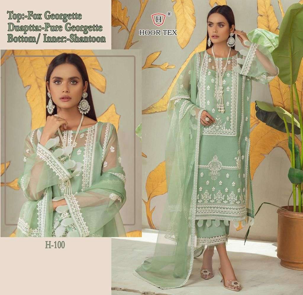 H-100 COLOURS BY HOOR TEX 100-A TO 100-E SERIES FAUX GEORGETTE EMBROIDERY WORK DRESSES