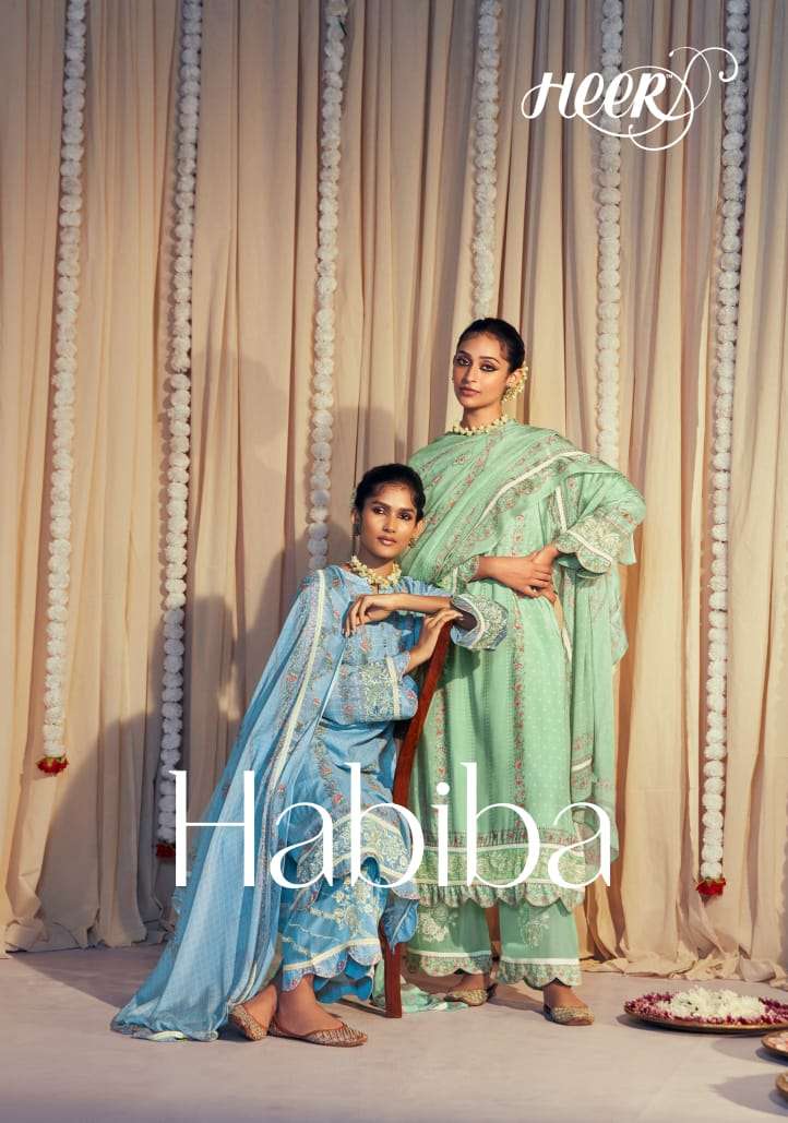 HABIBA BY HEER 9021 TO 9028 SERIES MUSLIN PRINT EMBROIDERY WORK DRESSES