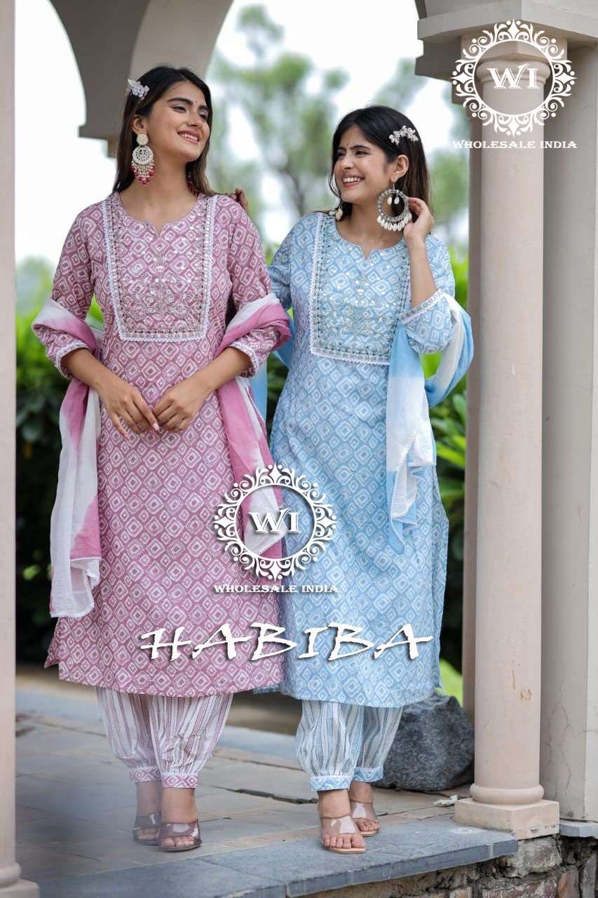 HABIBA BY WHOLESALE INDIA PURE COTTON PRINT WORK AFGHANI READYMADE DRESSES